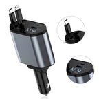 "4 - in - 1 Retractable Car Charger 120W Fast Charging Adapter with Dual USB Ports – Universal Compatibility - BuyfromSwiss