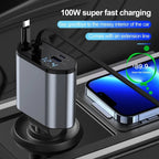 "4 - in - 1 Retractable Car Charger 120W Fast Charging Adapter with Dual USB Ports – Universal Compatibility - BuyfromSwiss