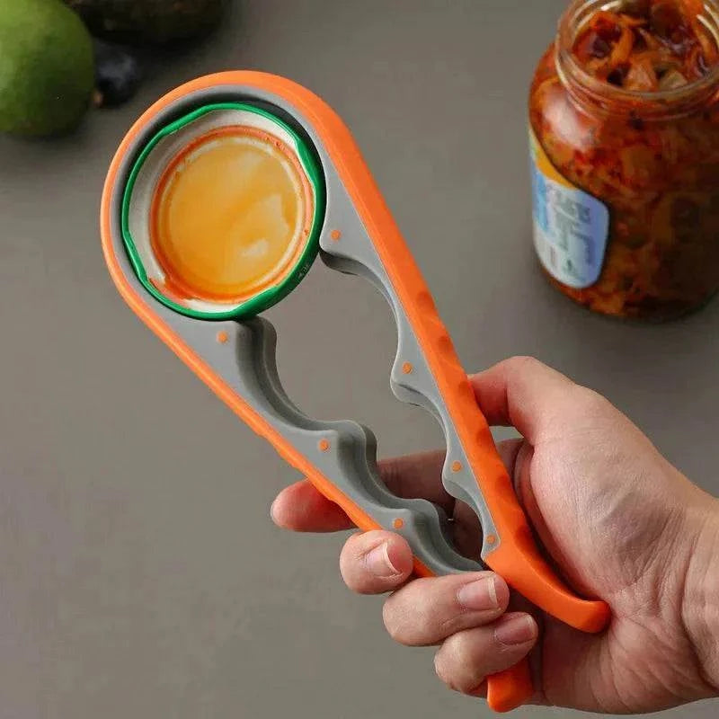4-in-1 Multifunktions-Küchenutensil mit rutschfestem Griff zum sicheren Öffnen von Flaschen, Dosen und Gläsern