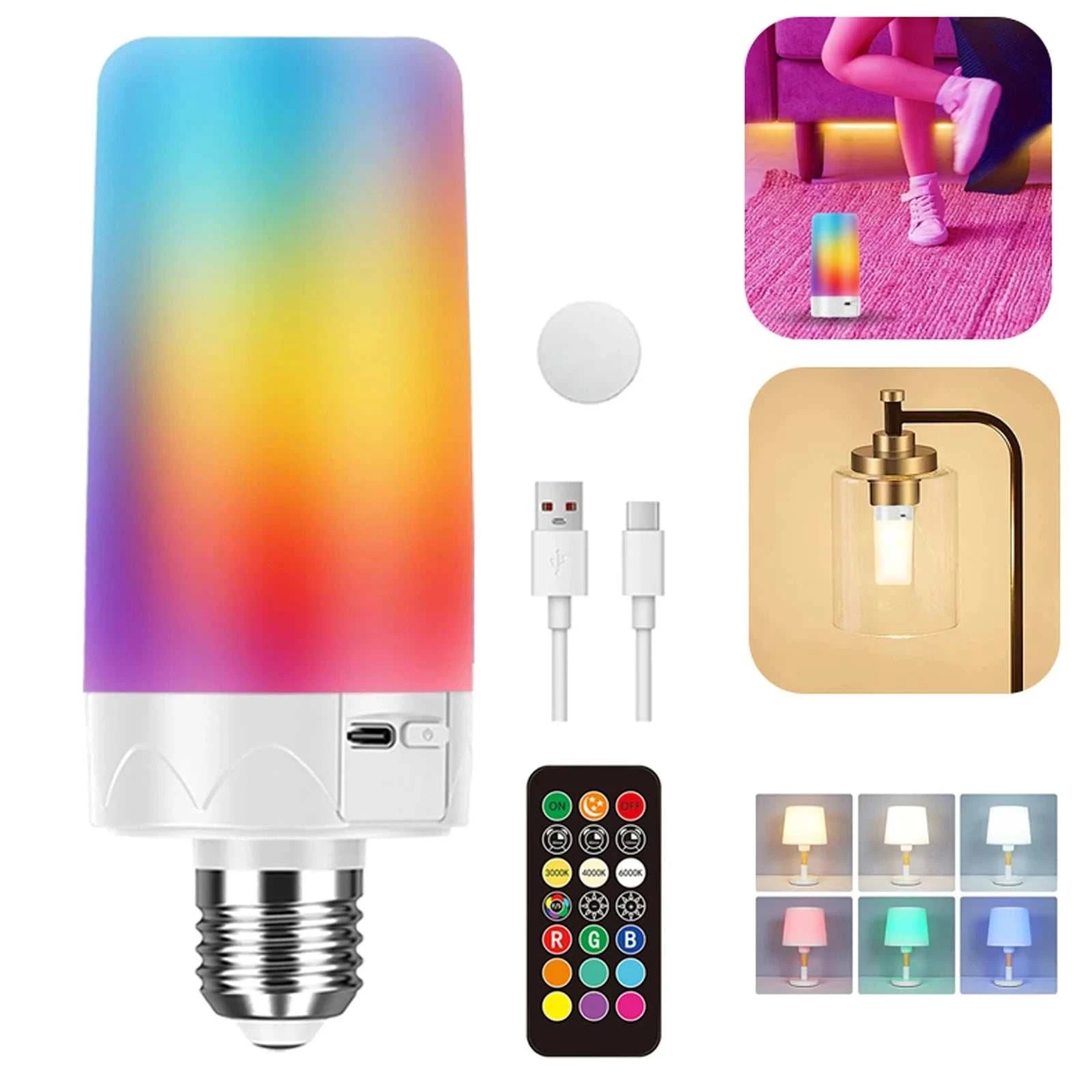Rechargeable Emergency LED Bulb E27 – RGB Dimmable with Remote
