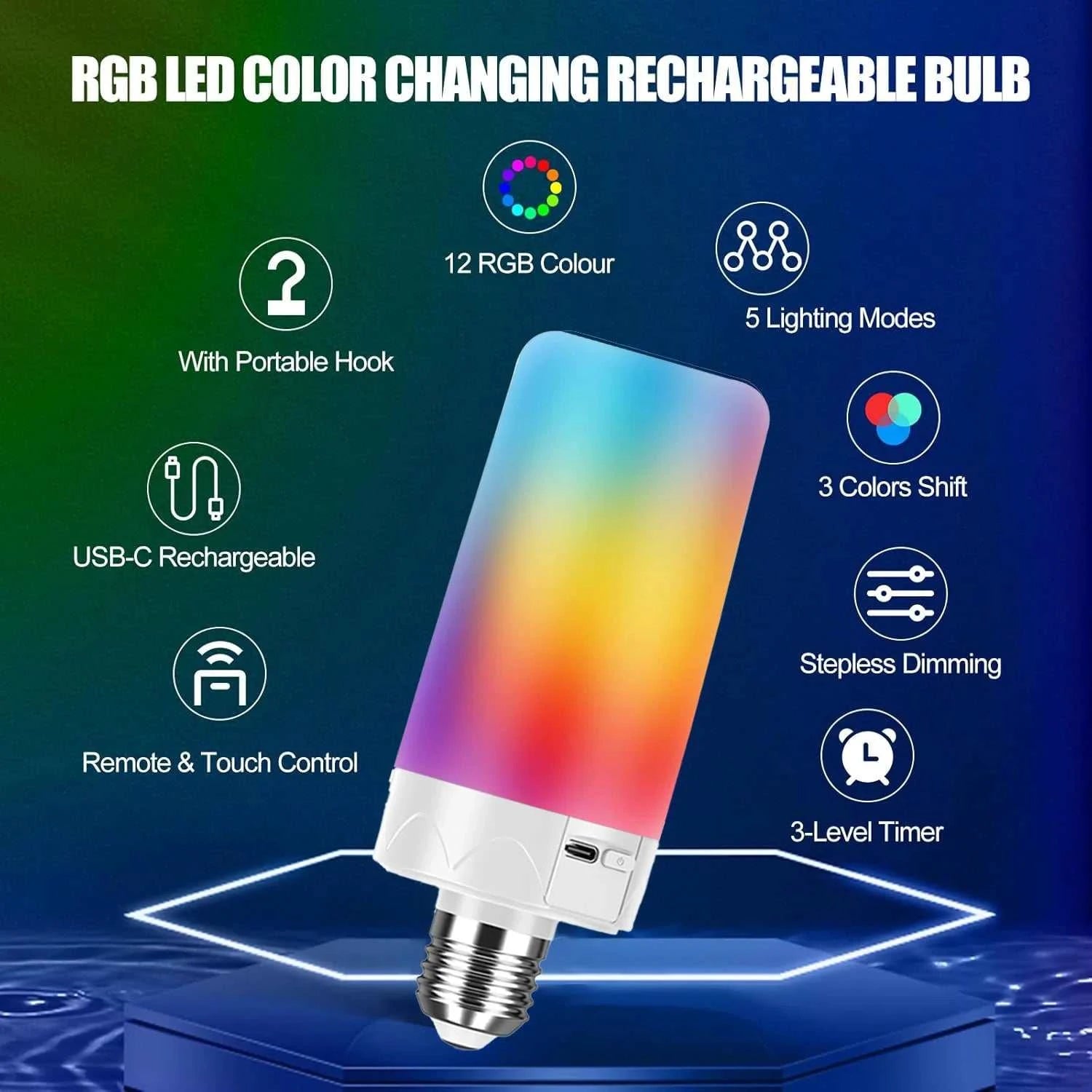 Rechargeable Emergency LED Bulb E27 – RGB Dimmable with Remote