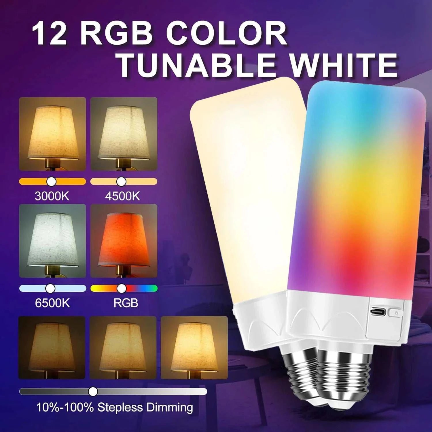 Rechargeable Emergency LED Bulb E27 – RGB Dimmable with Remote
