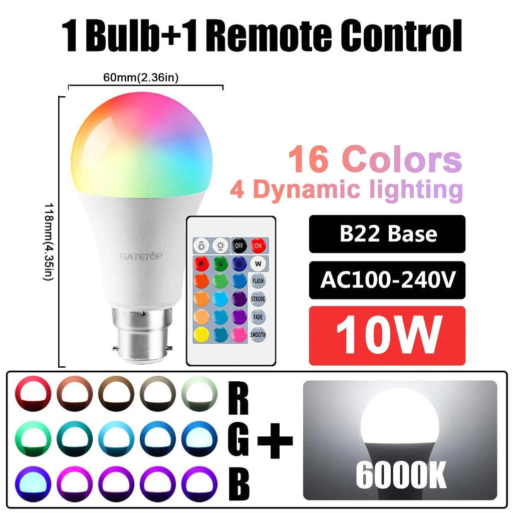 Color Changing LED Bulb – RGBW, Dimmable, Remote