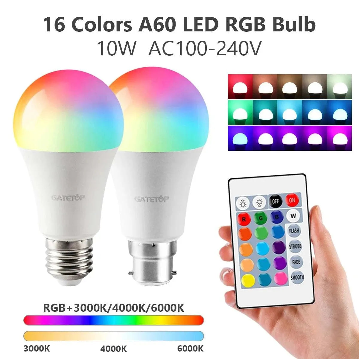 Color Changing LED Bulb – RGBW, Dimmable, Remote